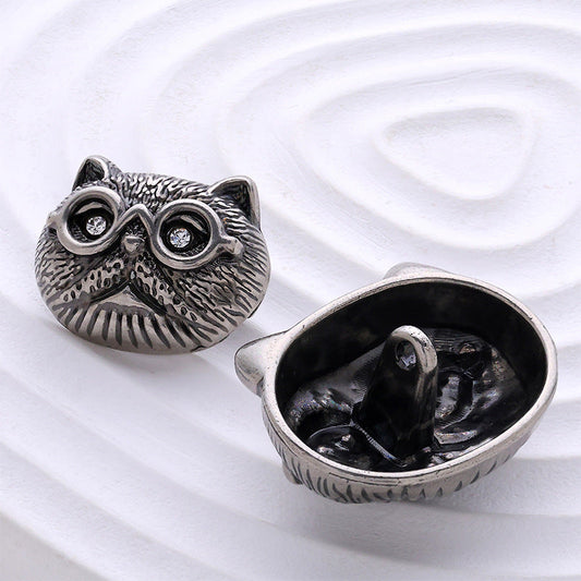Cartoon Glasses Cat Head-Shaped Metal Decorative Button 10pcs