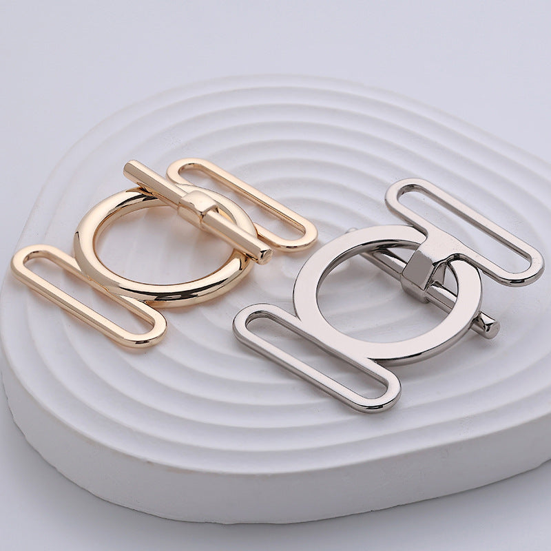 Belt adjustment metal lock buckle set, rose gold and silver tones