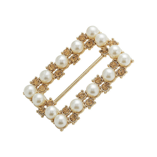 Pearl Diamond Rectangular Metal Belt Decorative Adjustable Buckle Orange Diamond