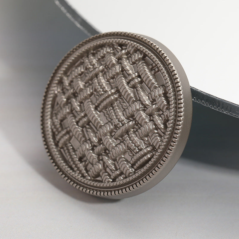 Matte silver round zinc alloy button, linen rope check embossing on the face