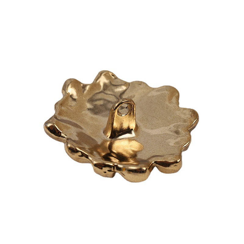 Gold-tone retro alloy sewing button back with loop shank, scalloped floral shape