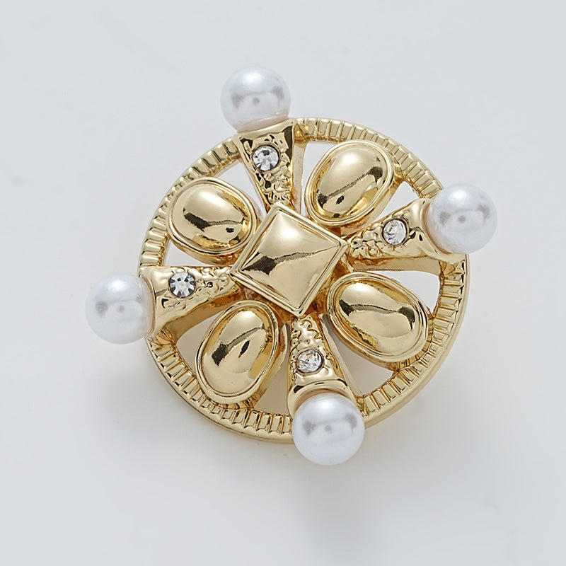 23mm Diamond-Inlaid Pearl Hollow Floral Sewing Metal Button 5pcs