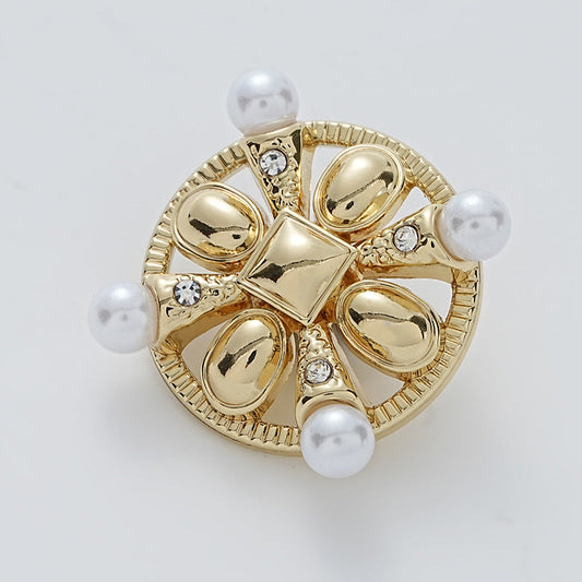 23mm Diamond-Inlaid Pearl Hollow Floral Sewing Metal Button 5pcs