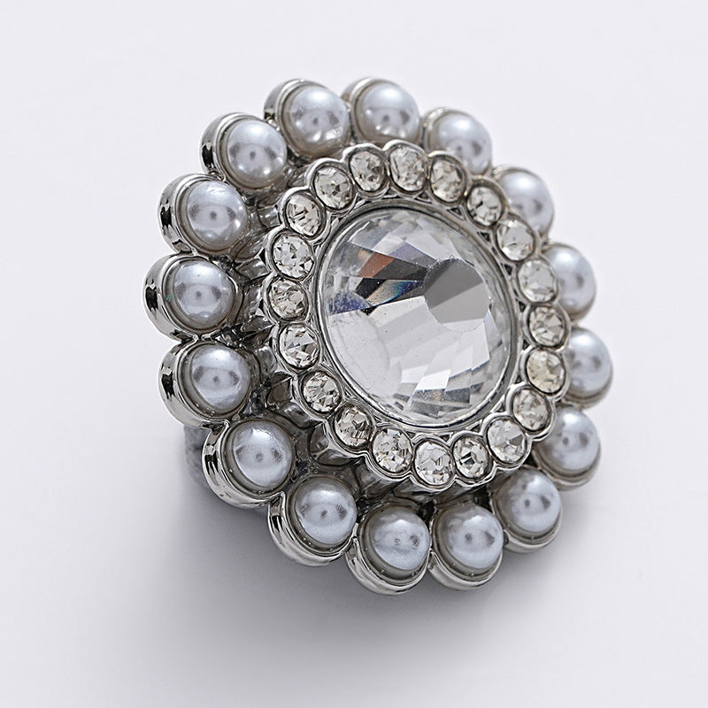 23mm Sunflower Shape Full Diamond Pearl Silver Metal Button 5pcs