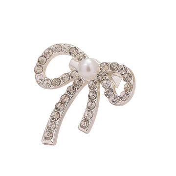 Bowknot rhinestone and pearl brooch pin for waist cinching, metal settings