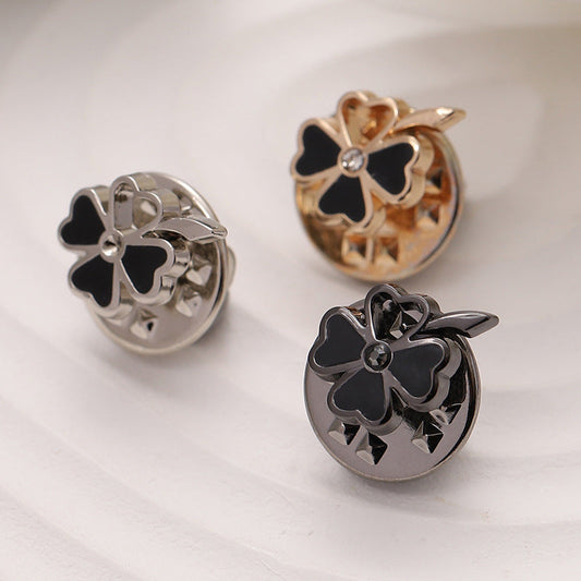 Gold Silver Black Four-Leaf Flower Metal Brooch 12 Pack