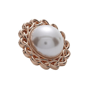 27mm rose-gold metal button with white pearl center and chain-edged sunflower border