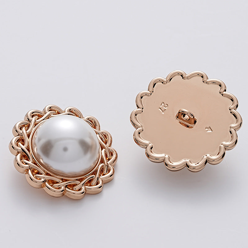 Back view of 27mm metal button with chain-edged sunflower border and shank