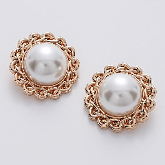 27mm Simple Chain-Edged Sunflower Pearl Metal Button 5pcs