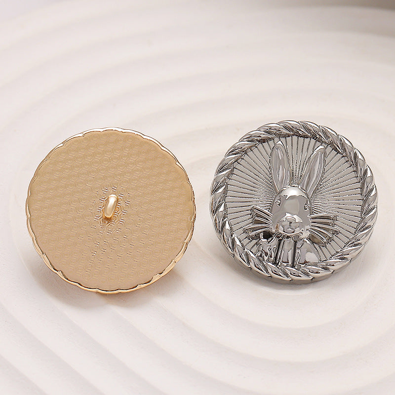 Round Light Luxury 3D Relief Rabbit Metal Blouse Button 10pcs