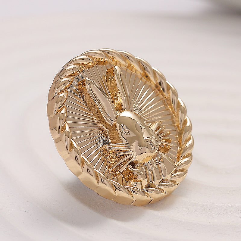 Round Light Luxury 3D Relief Rabbit Metal Blouse Button 10pcs Gold