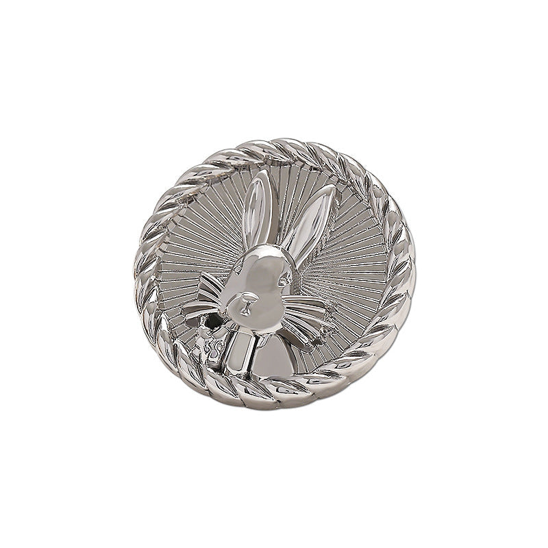 Round Light Luxury 3D Relief Rabbit Metal Blouse Button 10pcs Silver