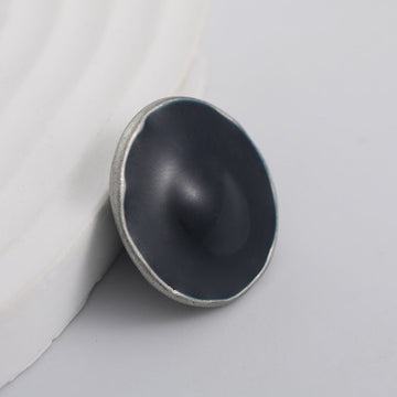 23mm round metal button with black lacquer face and antique silver edge