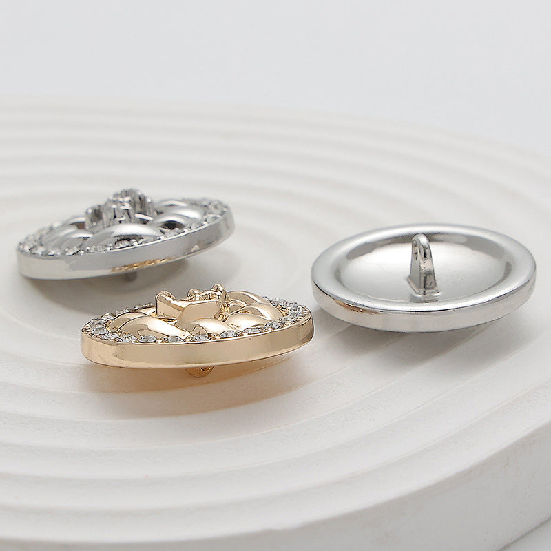Gold and silver rhinestone metal buttons with backs and anchor-style fronts