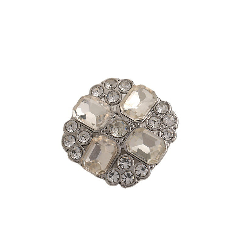 23mm square crystal diamond button, silver-tone metal setting, one button
