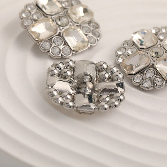 23mm Noble Square Crystal Diamonds Silver Metal Button 5pcs