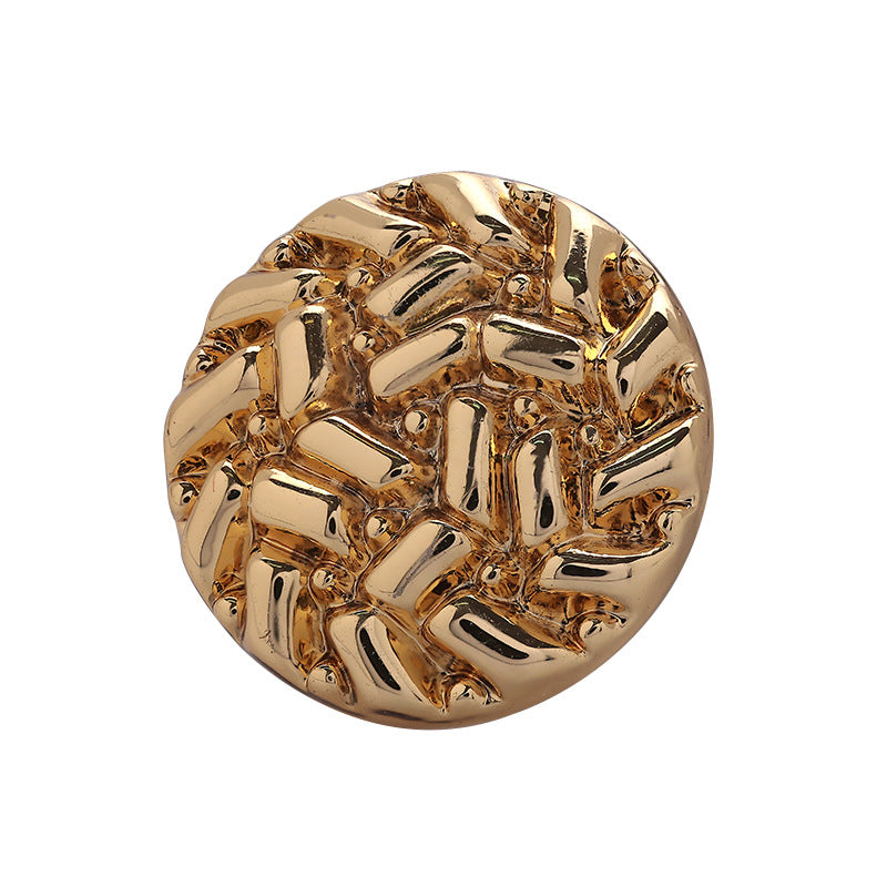 Gold round metal sewing button set with rice-grain embossing, 10pcs, front