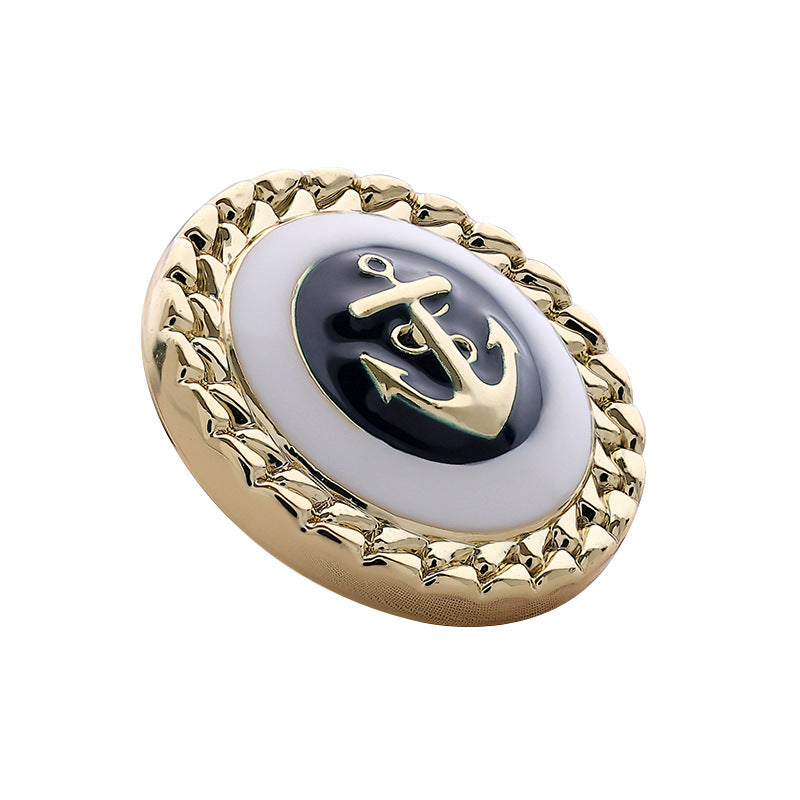 Anchor Oil Metallknopf, oval, goldener Zierkranz, blaues Anker-Emblem (10er)