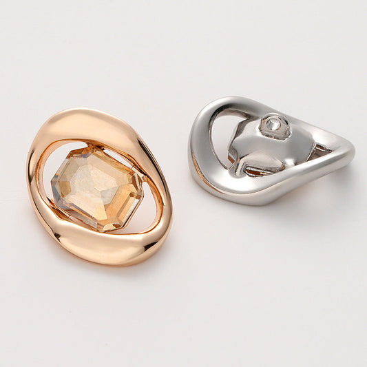 High-End Square Diamond Irregular Geometric Metal Button 5pcs