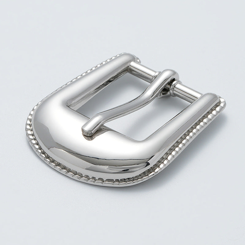 Korean style shiny silver coat belt buckle, arched frame with prong bar