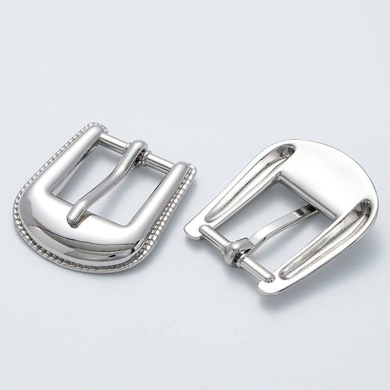 Silver coat belt buckle set, two arched frames with double-stitch edging