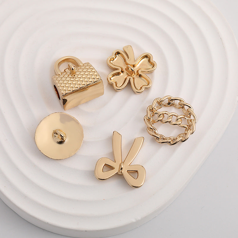 21mm Handbag Four-Leaf Clover Bow Bracelet Gold Metal Buttons 5 Pack