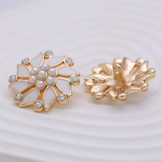 23mm Diamond-Inlaid Pearl Windmill-Shaped Metal Coat Button 6pcs