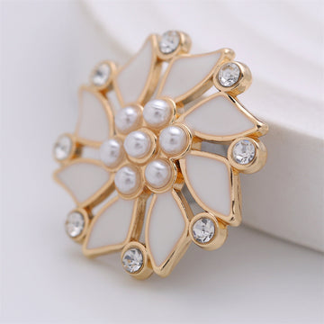 Gold windmill coat button: white pearls, clear rhinestones, 23mm
