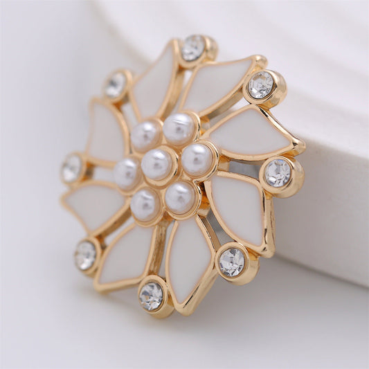 23mm Diamond-Inlaid Pearl Windmill-Shaped Metal Coat Button 6pcs