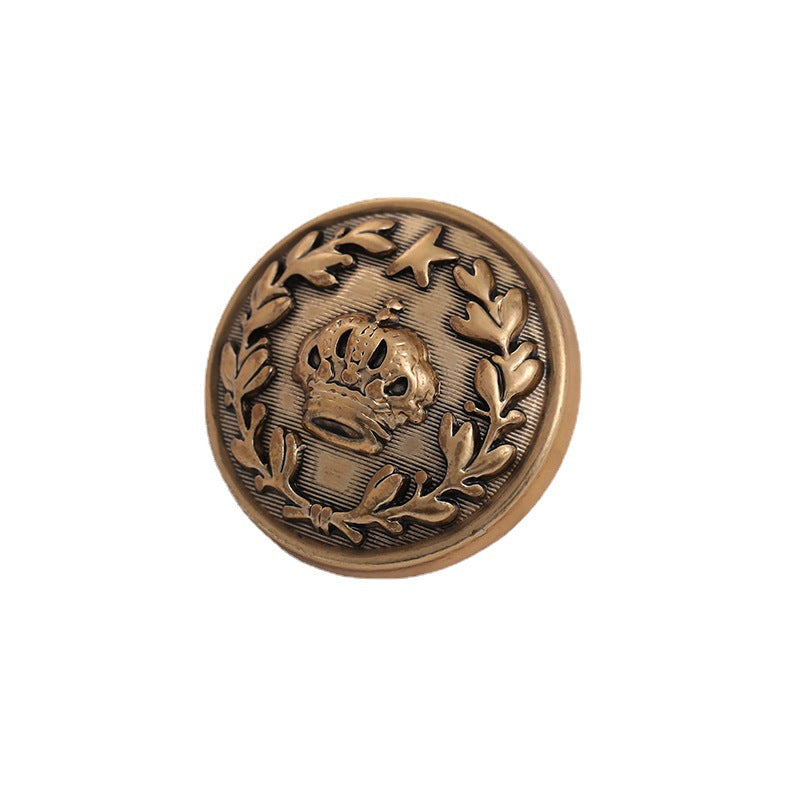 Antique gold metal button with crown and laurel leaf engraving, 15–23mm