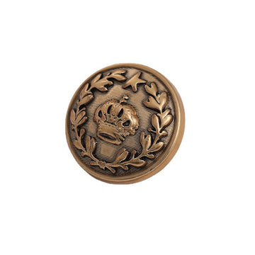 Antique gold metal button with crown and laurel leaf engraving, 15–23mm