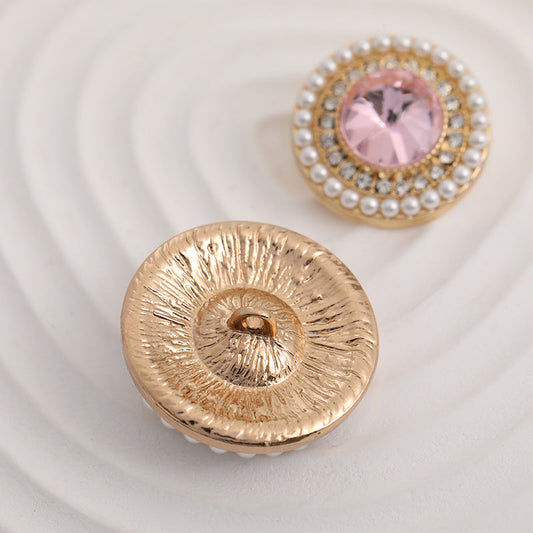 Round Fashion Metal Button with Diamonds Pearls 5pcs