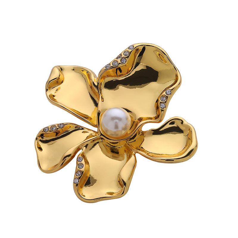 Floral Pearl and Crystal Gold Chrome Plated Metal Buttons 5pcs