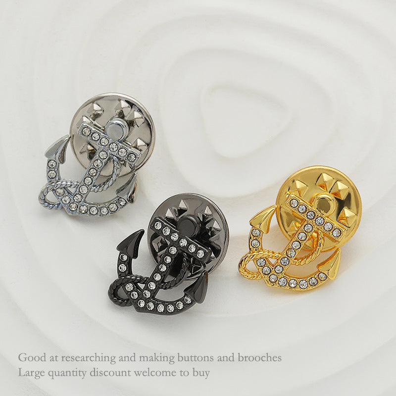 Diamond anchor collar pins, silver, black and gold tones with rhinestone chain