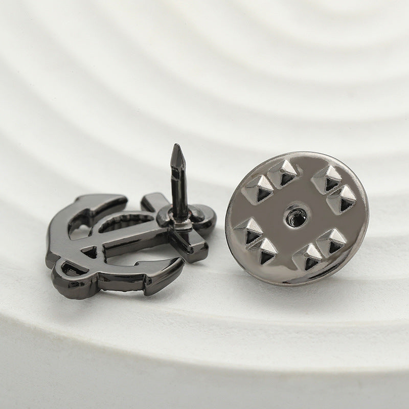 Diamond anchor collar pin brooch back view, silver tone with pin and clasp
