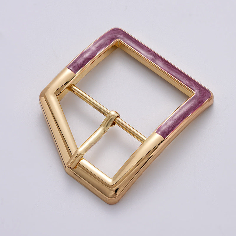 Purple painted rectangular metal waist adjusting pin buckle, gold frame, 3-pack