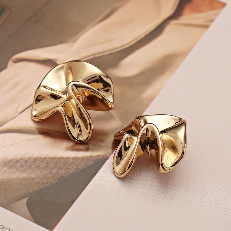 Light Luxury 3D Wrinkled Gold Zinc Alloy Metal Button with Shank 5pcs