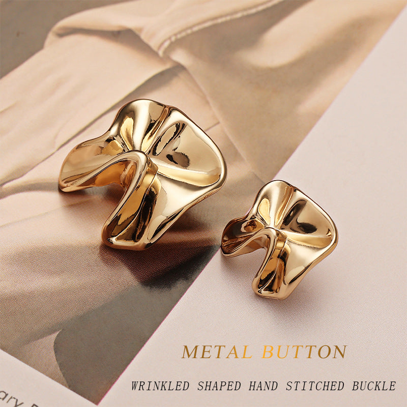 Light Luxury 3D Wrinkled Gold Zinc Alloy Metal Button with Shank 5pcs