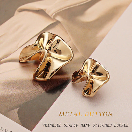 Light Luxury 3D Wrinkled Gold Zinc Alloy Metal Button with Shank 5pcs