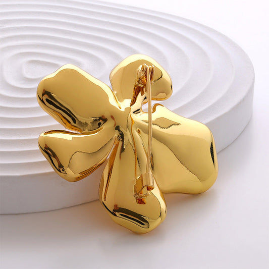 French Gold Chrome-Plated Pearl Flower Brooch Pin 2 Pack