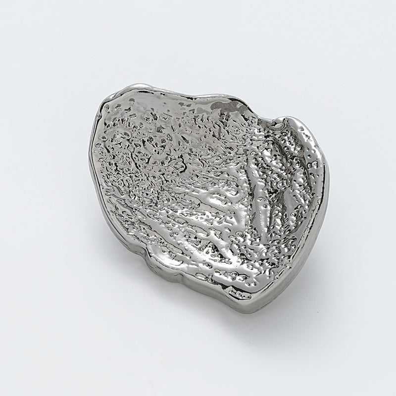 28mm Curved Wrinkled Relief Pattern Metal Button 6pcs Silver