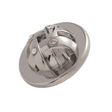 Silberner Metallknopf mit geometrischem Bogen und Diamant-Akzenten