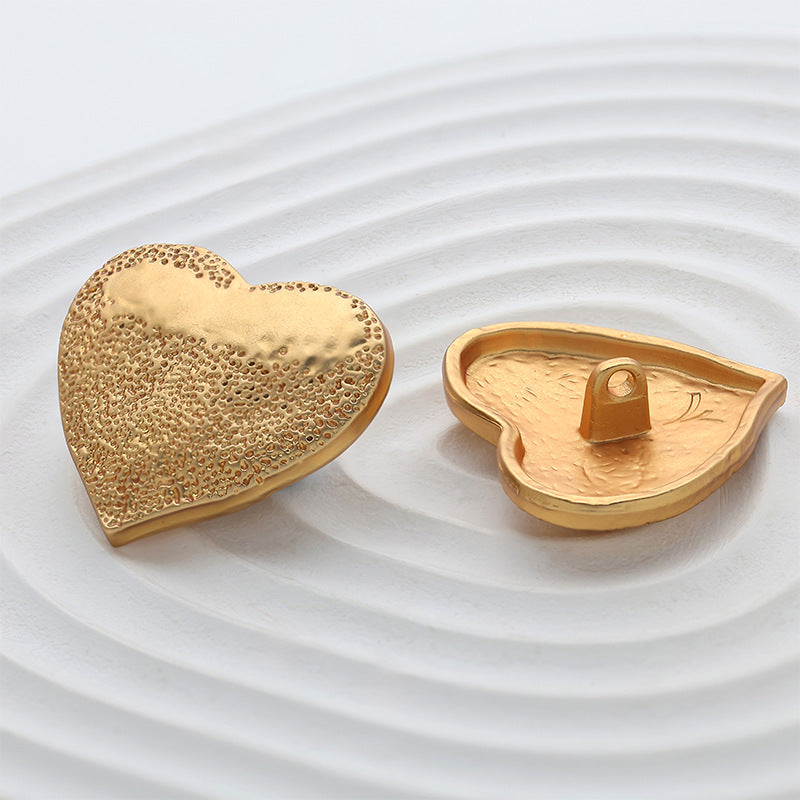 25mm gold heart button with back shank and hole, speckled metal