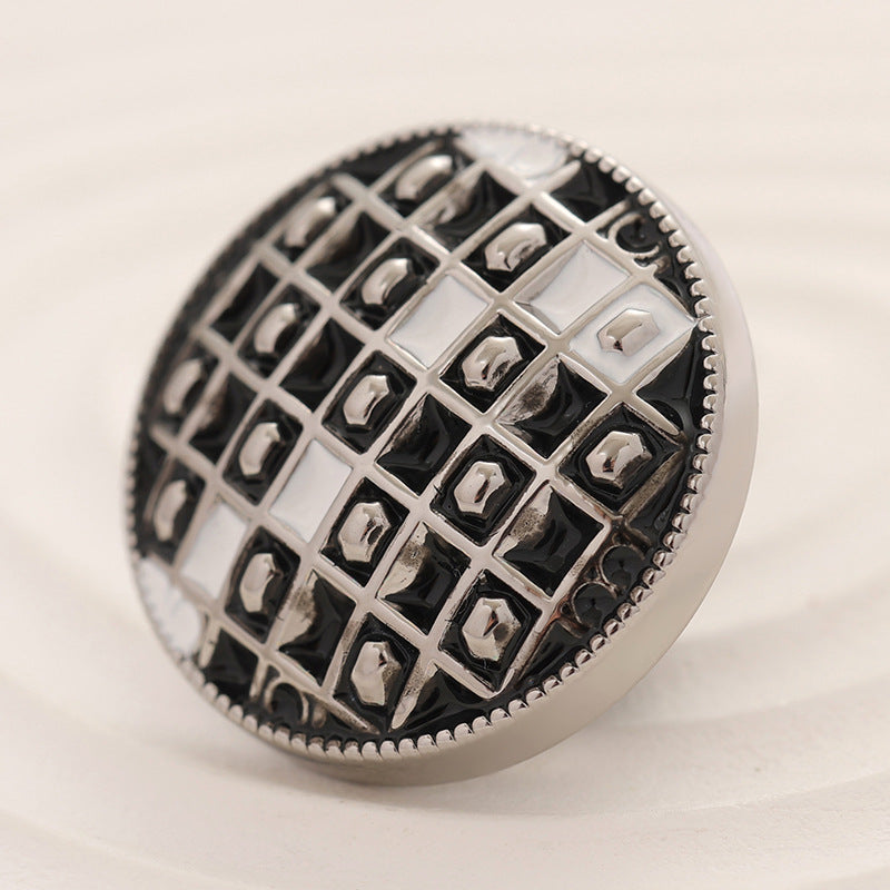 18-23mm black & white checkerboard metal clothing button, epoxy, shiny rim