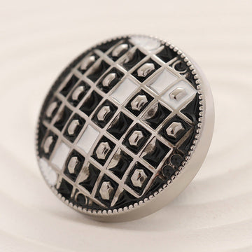 18-23mm black & white checkerboard metal clothing button, epoxy, shiny rim