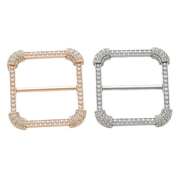 Square decorative buckle set, gold and silver, with pearl and rhinestone accents