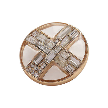 Round transparent diamond cross metal button, gold tone with clear crystal details