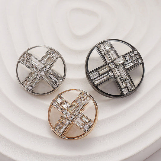 Round Transparent Diamond Cross Metal Buttons 3pcs