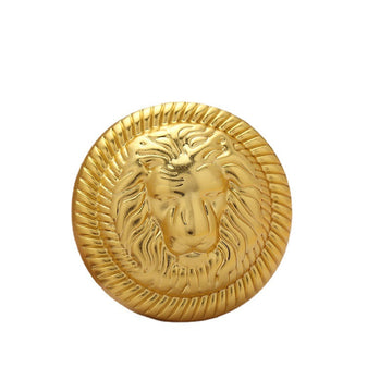 Lion head vintage metal button, gold tone, ridged border