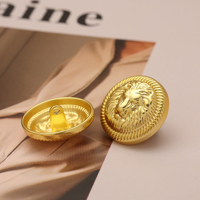 Set of lion head metal buttons, gold front and gold shank back